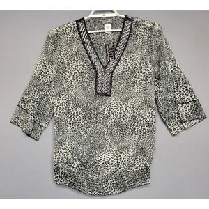 Evolution JMS Top Womens 1X Gray Black Animal Leopard Print Tunic 3/4 Sleeve